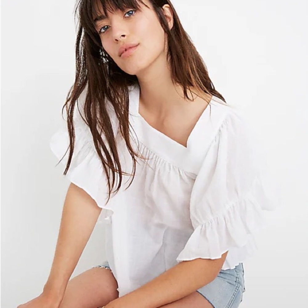 Madewell – Flutter Sleeve Butterfly Top Eyelet White medium